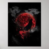 Wolf Howling Blood Red Moon Poster (Voorkant)