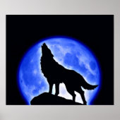 Wolf Howling Blue Full Moon Poster (Voorkant)