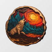 Wolf Howling Faux Wood Carving Wild Natuur Raamsticker (Vel)