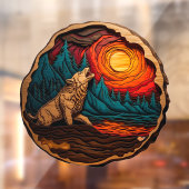 Wolf Howling Faux Wood Carving Wild Natuur Raamsticker (Vel 2)
