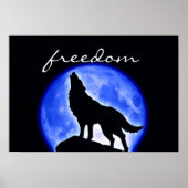 Wolf Howling Freedom Blue Moon Night Poster (Voorkant)