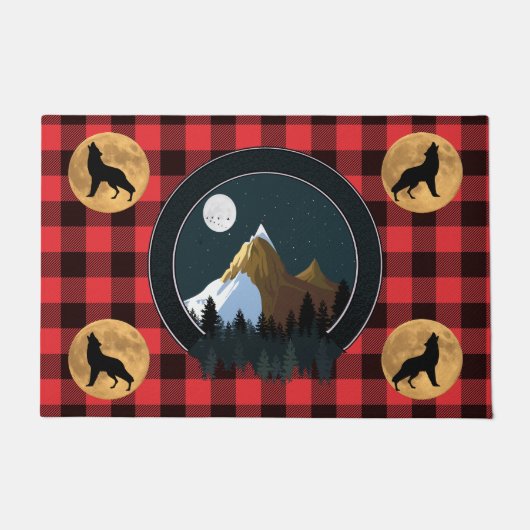 Wolf Howling Full Moon Deuren Mat (Voorkant)