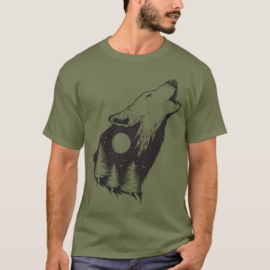 Wolf Howling Full Moon Forest Silhouette T-shirt (Voorkant)