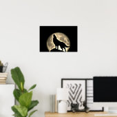 Wolf Howling Full Moon Night  Sepia Poster (Thuiskantoor)