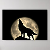 Wolf Howling Full Moon Night  Sepia Poster (Voorkant)