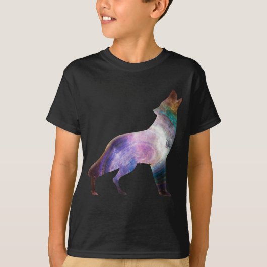 Wolf howling galaxy universum T-Shirt (Voorkant)
