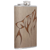 Wolf howling gegraveerd op houten design heupfles (Rechts)