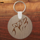 Wolf howling gegraveerd op houten design sleutelhanger (Voorkant)