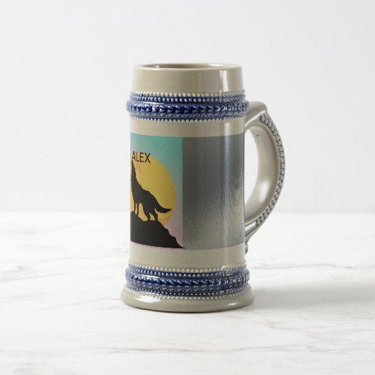 Wolf Howling in de Moon stein Bierpul (Voorkant rechts)