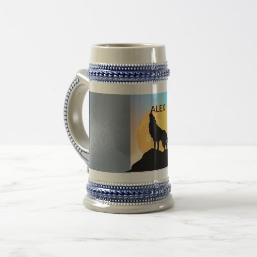 Wolf Howling in de Moon stein Bierpul (Voorkant links)