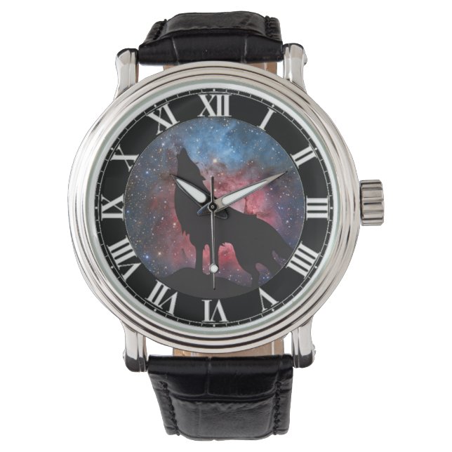 Wolf Howling in Galaxy Horloge (Voorkant)