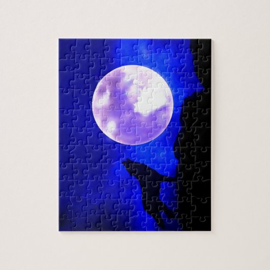 Wolf Howling in Moon Blue Night Artwork Animal Art Legpuzzel (Verticaal)
