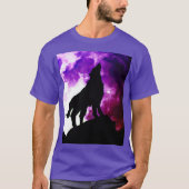Wolf Howling in Moon Paarse Color T-shirt (Voorkant)