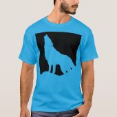 Wolf Howling in Moon Pop Art Blauwgroen Blauw T-shirt (Voorkant)