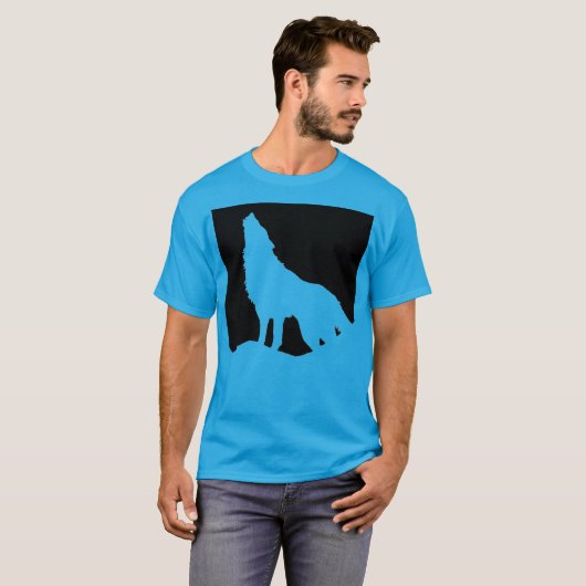 Wolf Howling in Moon Pop Art Blauwgroen Blauw T-shirt (Voorkant volledig)