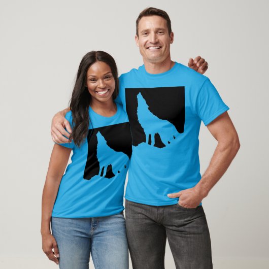 Wolf Howling in Moon Pop Art Blauwgroen Blauw T-shirt (Unisex)