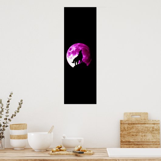 Wolf Howling in Moon Poster - Fantasy Art (Keuken)