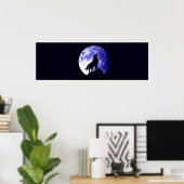 Wolf Howling in Moon Poster print Wild Animal Art (Thuiskantoor)