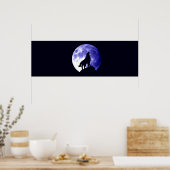 Wolf Howling in Moon Poster print Wild Animal Art (Keuken)