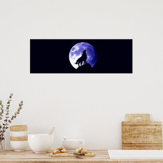 Wolf Howling in Moon Poster print Wild Animal Art (Keuken)
