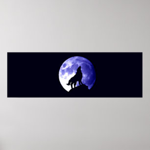 Wolf Howling in Moon Poster print Wild Animal Art