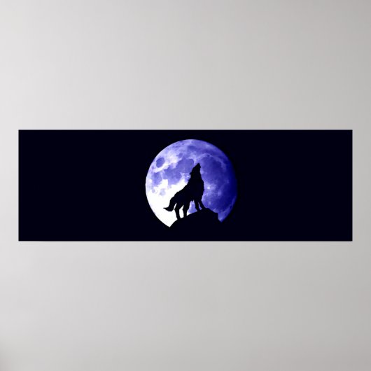 Wolf Howling in Moon Poster print Wild Animal Art (Voorkant)