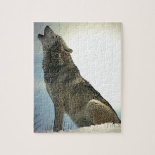 Wolf Howling in Sneeuw Legpuzzel