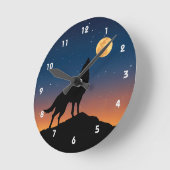 Wolf Howling met Full Moon Night Sky en Stars Ronde Klok (Hoek)