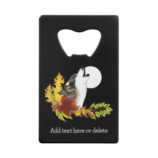 Wolf Howling Moon Creditkaart Flessenopener (Voorkant)