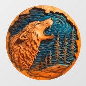 Wolf Howling Moon Faux Hout Carving Wild Natuur 2 Raamsticker (Vel)