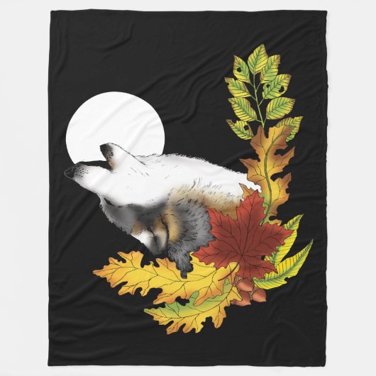 Wolf Howling Moon Fleece Deken (Voorkant)