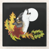 Wolf Howling Moon Glazen Onderzetter (Voorkant)