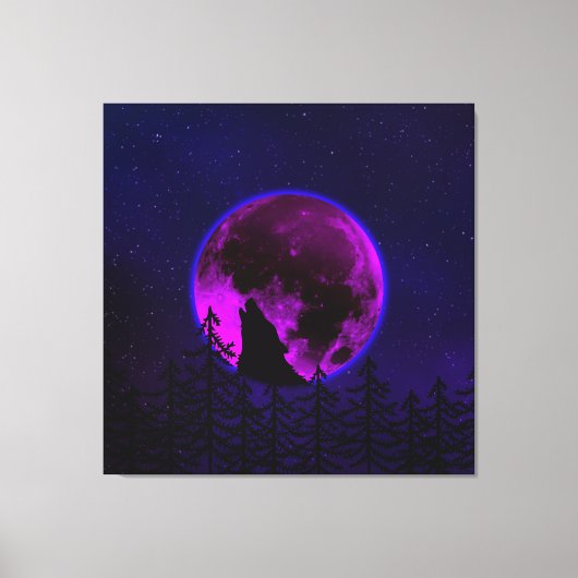 WOLF HOWLING MOON MAGENTA CANVAS AFDRUK (Voorkant)