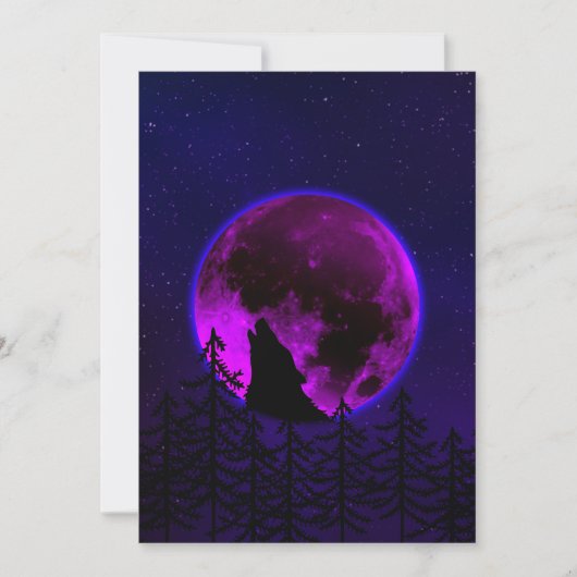 WOLF HOWLING MOON MAGENTA KAART (Voorkant)