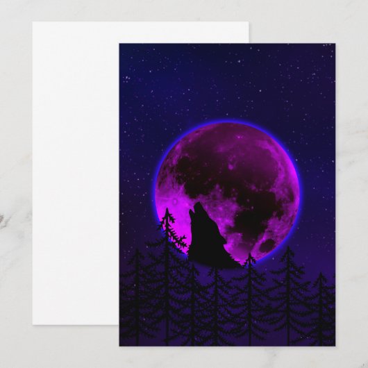 WOLF HOWLING MOON MAGENTA KAART (Voorkant / Achterkant)