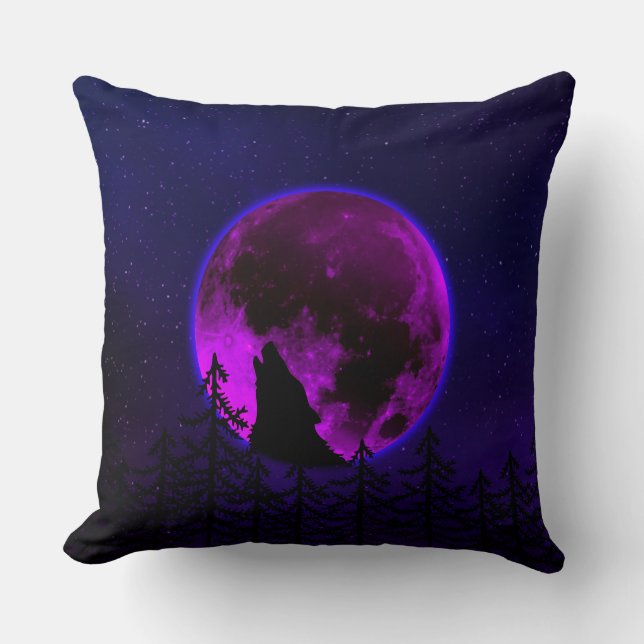 WOLF HOWLING MOON MAGENTA KUSSEN (Voorkant)