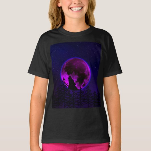 WOLF HOWLING MOON MAGENTA T-Shirt (Voorkant)