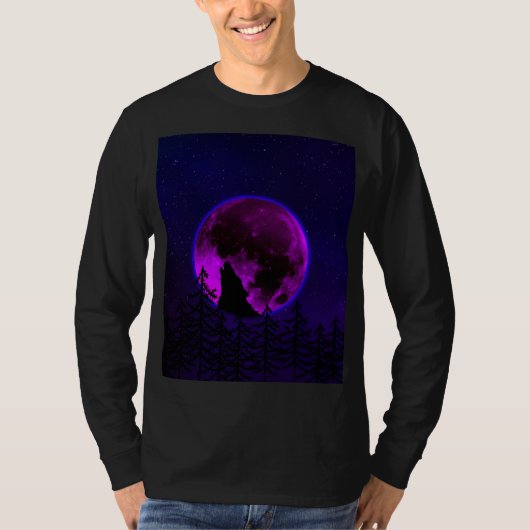 WOLF HOWLING MOON MAGENTA T-Shirt (Voorkant)