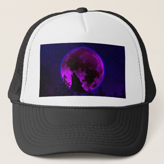 WOLF HOWLING MOON MAGENTA TRUCKER PET (Voorkant)