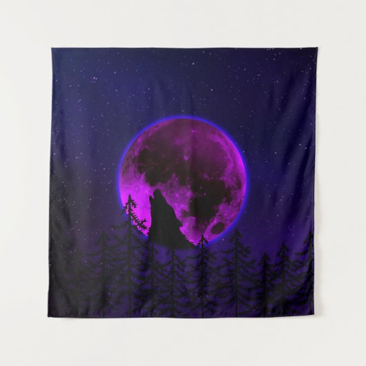 WOLF HOWLING MOON MAGENTA WANDKLEED (Voorkant)