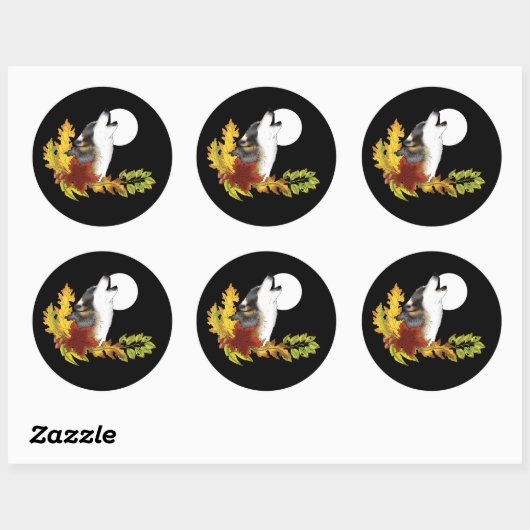 Wolf Howling Moon Ronde Sticker (Vel)