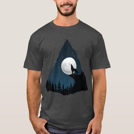Wolf Howling Moon Tree t shirt design (Voorkant)