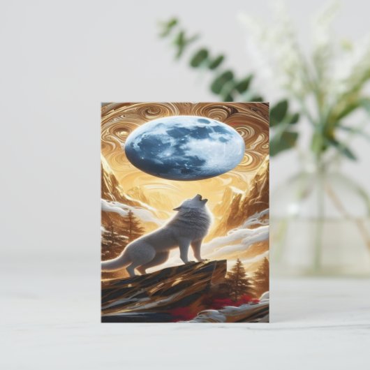 Wolf Howling onder de maan Briefkaart (Staand voorkant)