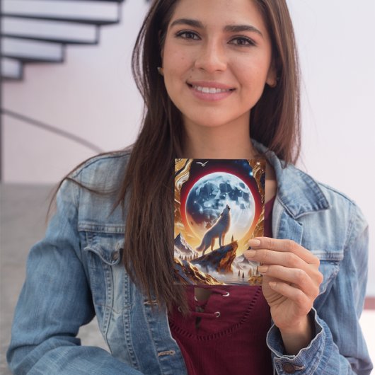 Wolf Howling op de Crimson Maan Briefkaart