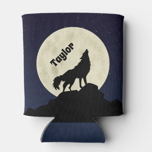 Wolf Howling op de foto van de maan Persoonlijk Blikjeskoeler (Achterkant)