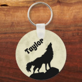 Wolf Howling op de foto van de maan Persoonlijk Sleutelhanger (Voorkant)