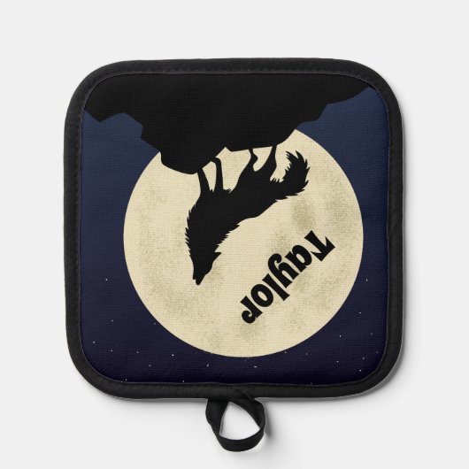 Wolf Howling op de Maan Gepersonaliseerd Pannenlap (Voorkant)