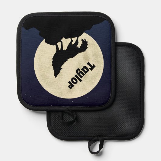 Wolf Howling op de Maan Gepersonaliseerd Pannenlap (Voorkant / Achterkant)