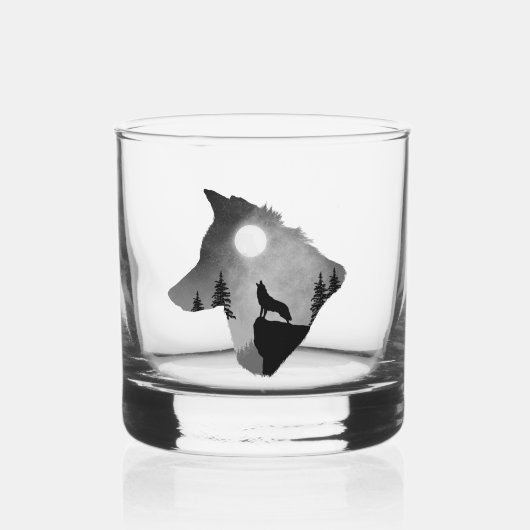 Wolf Howling op de Maan Silhouet Gepersonaliseerd Whisky Glas (Voorkant)