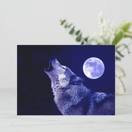 Wolf Howling op Maan uitnodiging (Staand voorkant)
